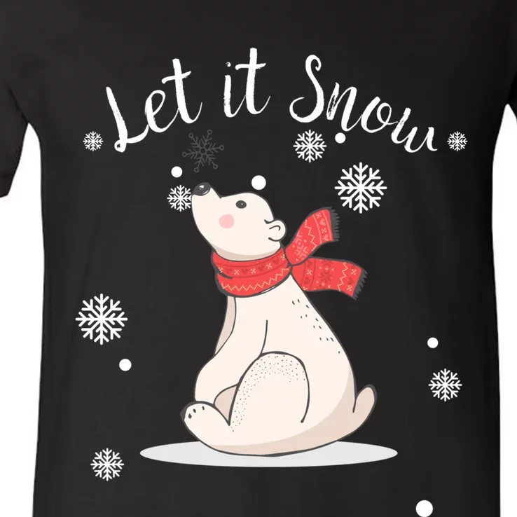 Christmas Holiday Spirit Let It Snow Polar Bear V-Neck T-Shirt