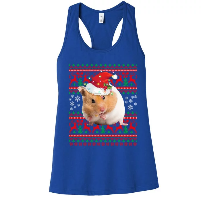 Cute Hamster Santa Hat Ugly Sweater Christmas Pajama Family Gift Women's Racerback Tank