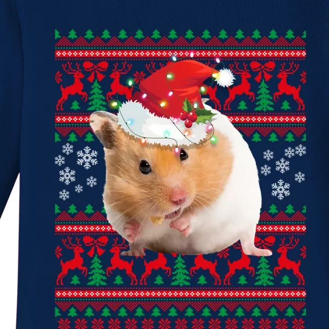 Cute Hamster Santa Hat Ugly Sweater Christmas Pajama Family Gift Baby Long Sleeve Bodysuit