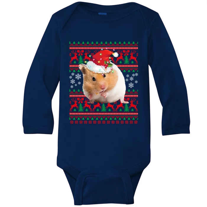 Cute Hamster Santa Hat Ugly Sweater Christmas Pajama Family Gift Baby Long Sleeve Bodysuit