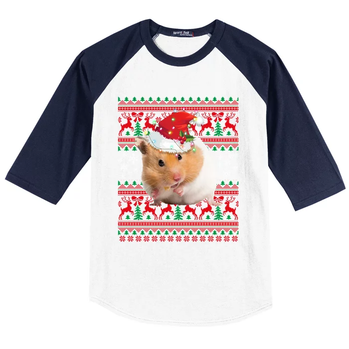 Cute Hamster Santa Hat Ugly Sweater Christmas Pajama Family Gift Baseball Sleeve Shirt