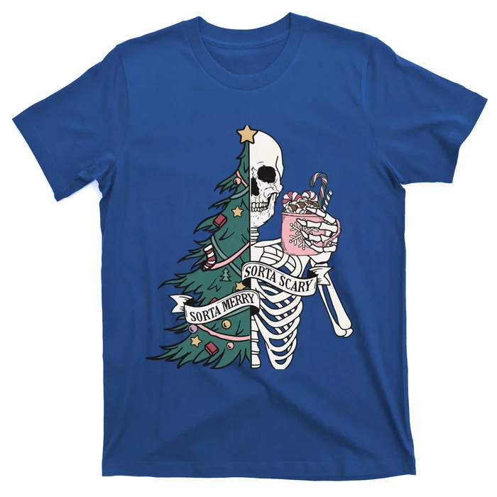 Christmas Horror Skeleton Sorta Merry Scary Dark Humor Cool Gift T-Shirt