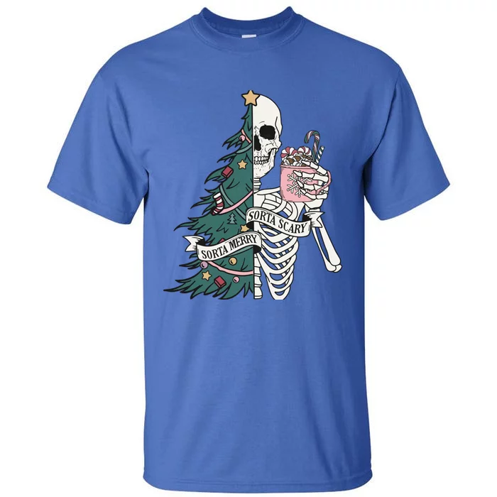 Christmas Horror Skeleton Sorta Merry Scary Dark Humor Cool Gift Tall T-Shirt