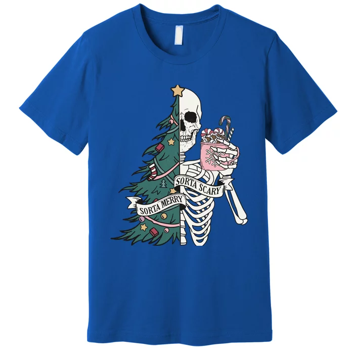 Christmas Horror Skeleton Sorta Merry Scary Dark Humor Cool Gift Premium T-Shirt