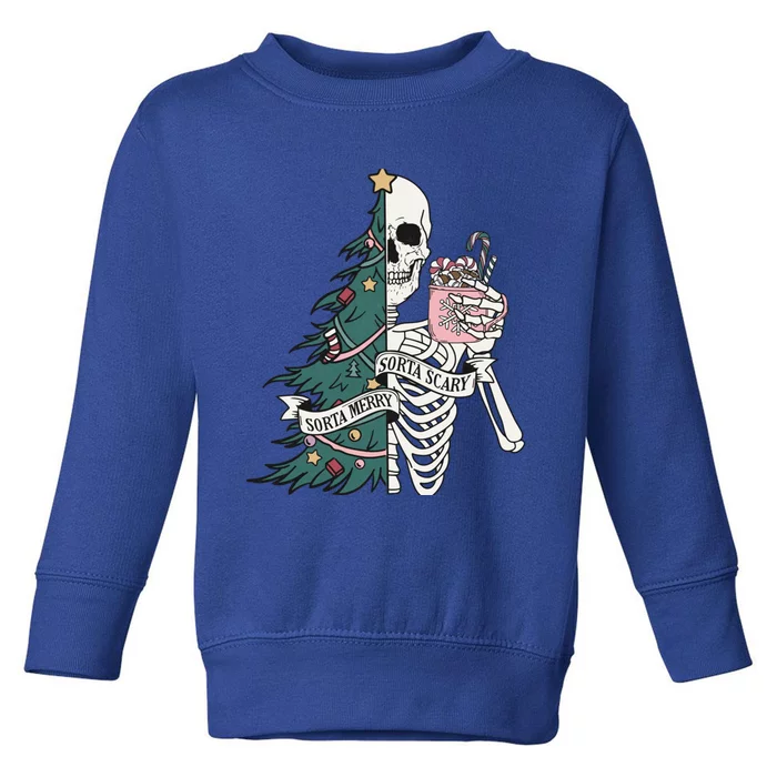 Christmas Horror Skeleton Sorta Merry Scary Dark Humor Cool Gift Toddler Sweatshirt