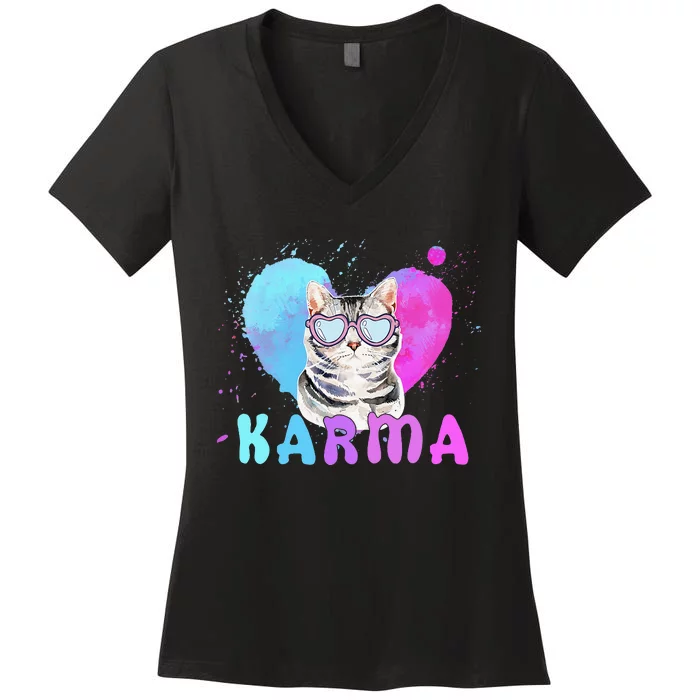 Cat Heart Shape Women's V-Neck T-Shirt