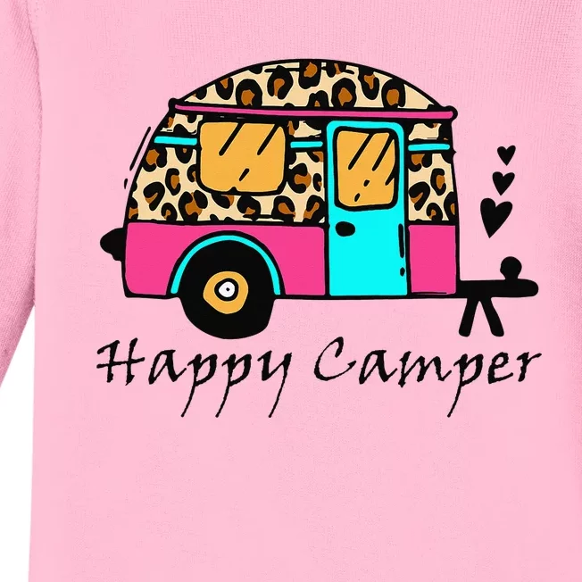 Camper happy summer camp camping leopard funny glamping Baby Long Sleeve Bodysuit