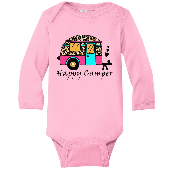 Camper happy summer camp camping leopard funny glamping Baby Long Sleeve Bodysuit