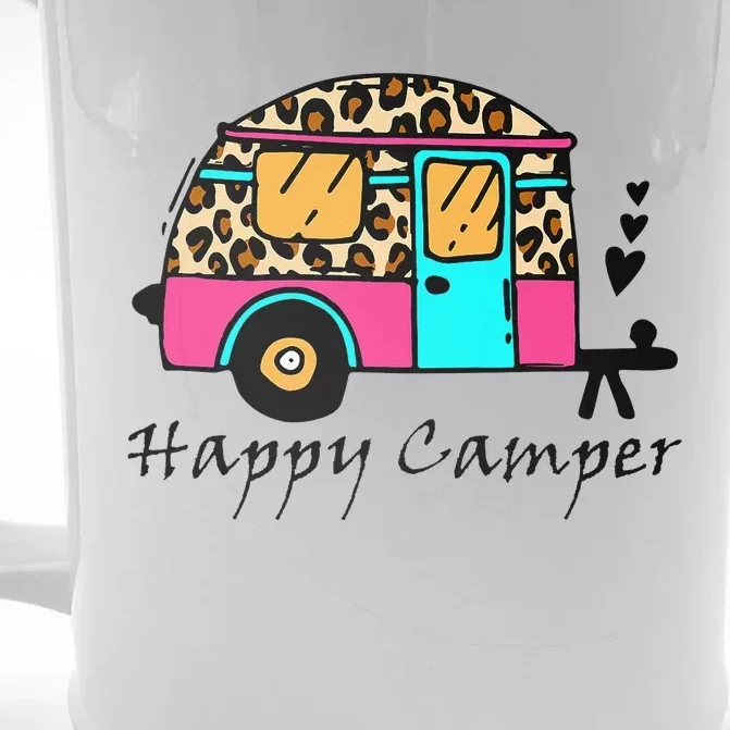 Camper happy summer camp camping leopard funny glamping Front & Back Beer Stein