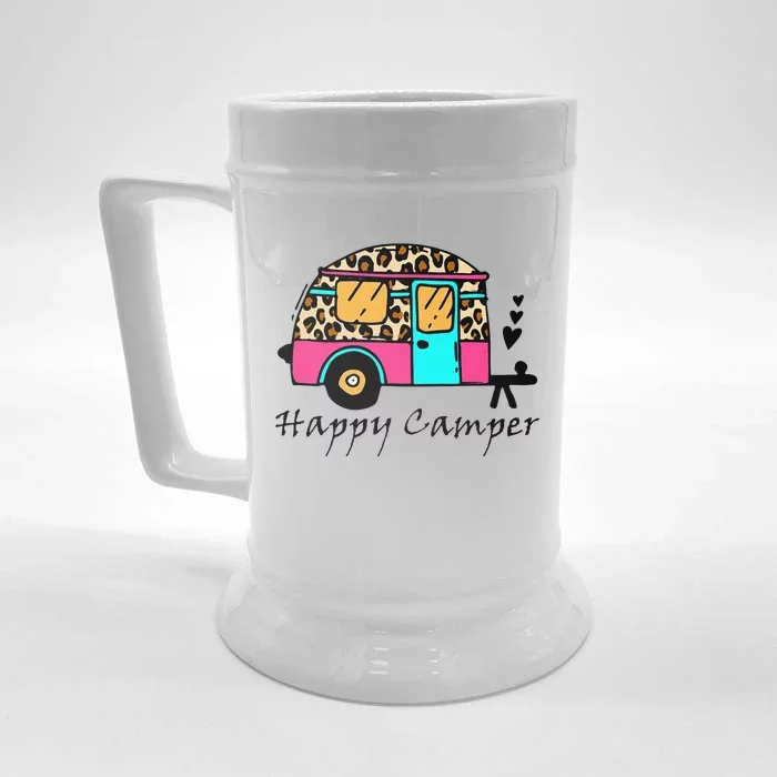 Camper happy summer camp camping leopard funny glamping Front & Back Beer Stein