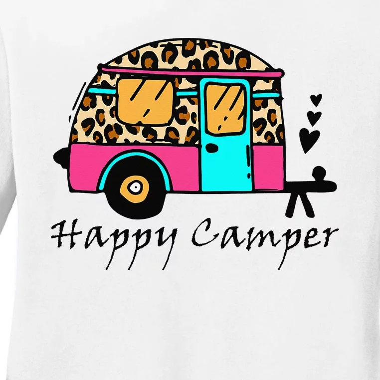 Camper happy summer camp camping leopard funny glamping Ladies Long Sleeve Shirt