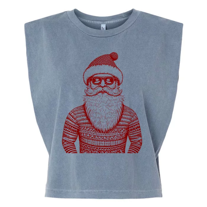 Cool Hip Santa Claus Christmas Hipster Dude Dad Ugly Great Gift Garment-Dyed Women's Muscle Tee