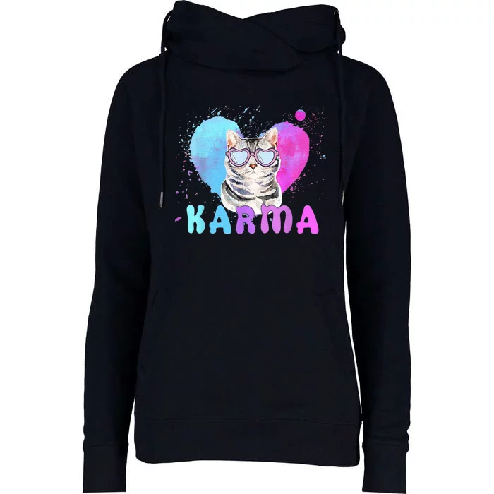 Cat Heart Shape Funny Gifts For Women Karma Cat Lovers Womens Funnel Neck Pullover Hood