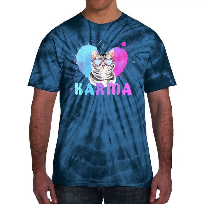 Cat Heart Shape Funny Gifts For Women Karma Cat Lovers Tie-Dye T-Shirt