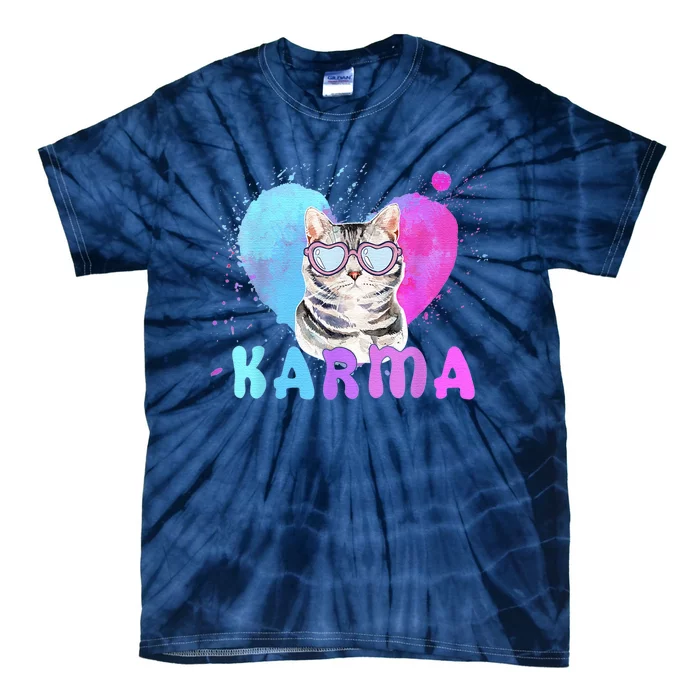 Cat Heart Shape Funny Gifts For Women Karma Cat Lovers Tie-Dye T-Shirt