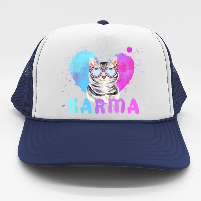 Cat Heart Shape Funny Gifts For Women Karma Cat Lovers Trucker Hat