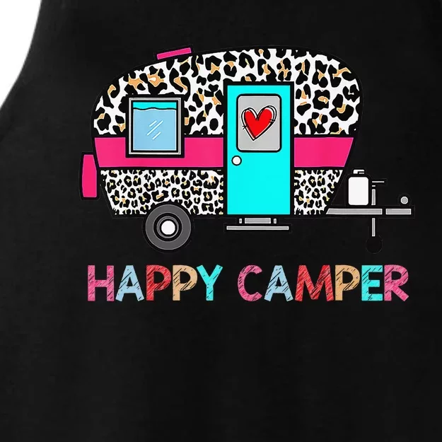 Camper Happy Summer Camp Camping Leopard Funny Glamping Ladies Tri-Blend Wicking Tank