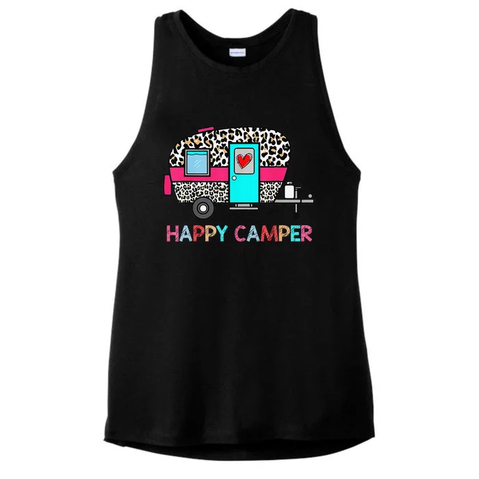 Camper Happy Summer Camp Camping Leopard Funny Glamping Ladies Tri-Blend Wicking Tank