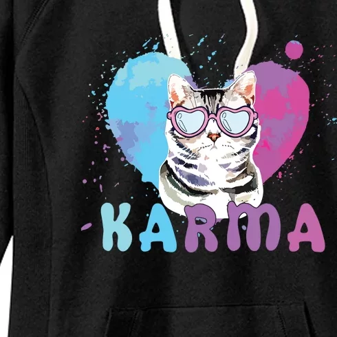 Cat Heart Shape Funny Gifts For Girl Women Karma Women's Fleece Hoodie