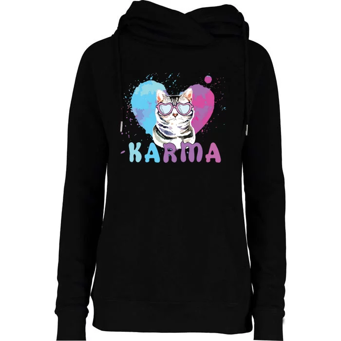 Cat Heart Shape Funny Gifts For Girl Women Karma Womens Funnel Neck Pullover Hood