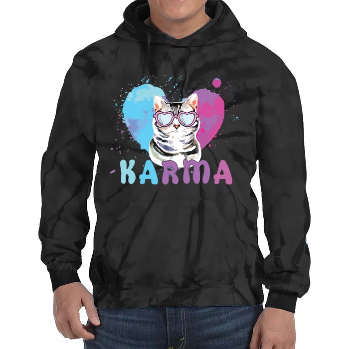 Cat Heart Shape Funny Gifts For Girl Women Karma Tie Dye Hoodie