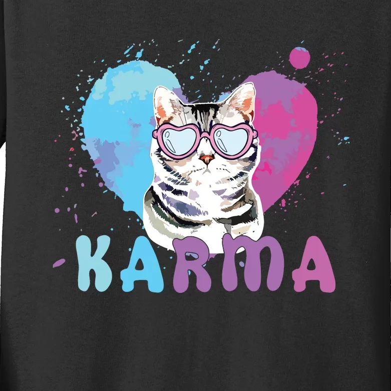 Cat Heart Shape Funny Gifts For Girl Women Karma Kids Long Sleeve Shirt