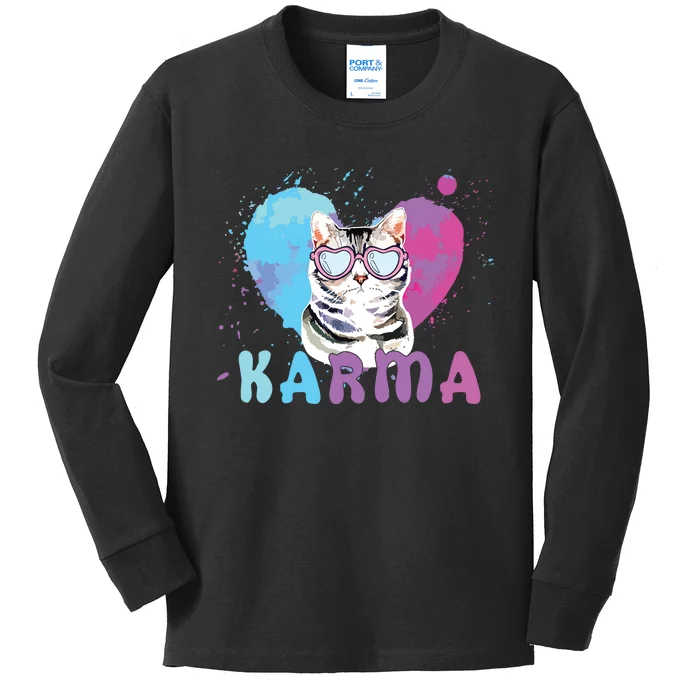 Cat Heart Shape Funny Gifts For Girl Women Karma Kids Long Sleeve Shirt