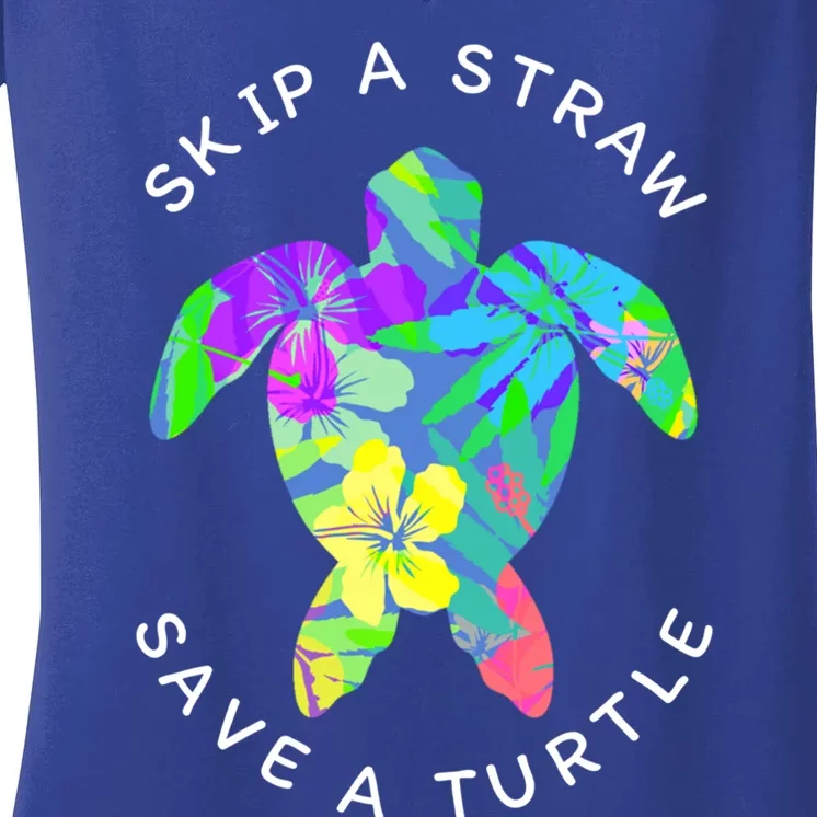 Cool Hawaiian Skip A Straw Save A Turtle Gift Women's V-Neck T-Shirt