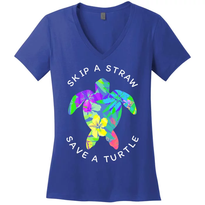 Cool Hawaiian Skip A Straw Save A Turtle Gift Women's V-Neck T-Shirt