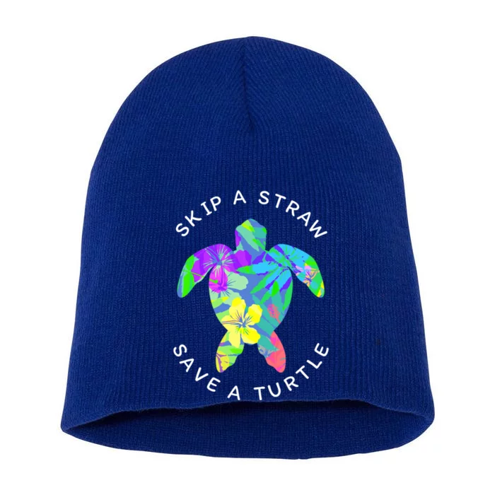 Cool Hawaiian Skip A Straw Save A Turtle Gift Short Acrylic Beanie