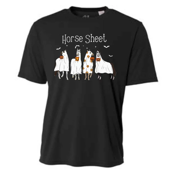 Cute Horse Sheet Spooky Season Ghost Horse Halloween Costume Cooling Performance Crew T-Shirt