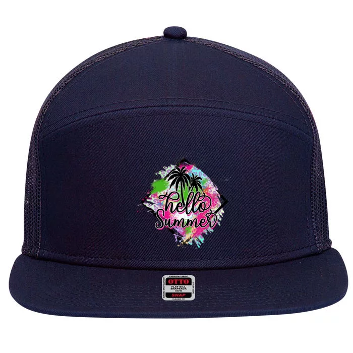 Cool Hello Summer Colorful With Palm Trees 7 Panel Mesh Trucker Snapback Hat