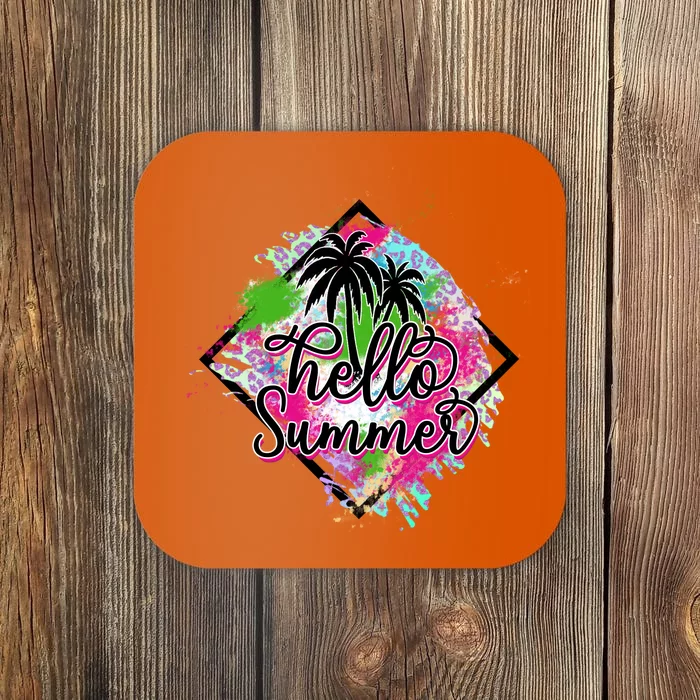 Cool Hello Summer Colorful With Palm Trees Coaster