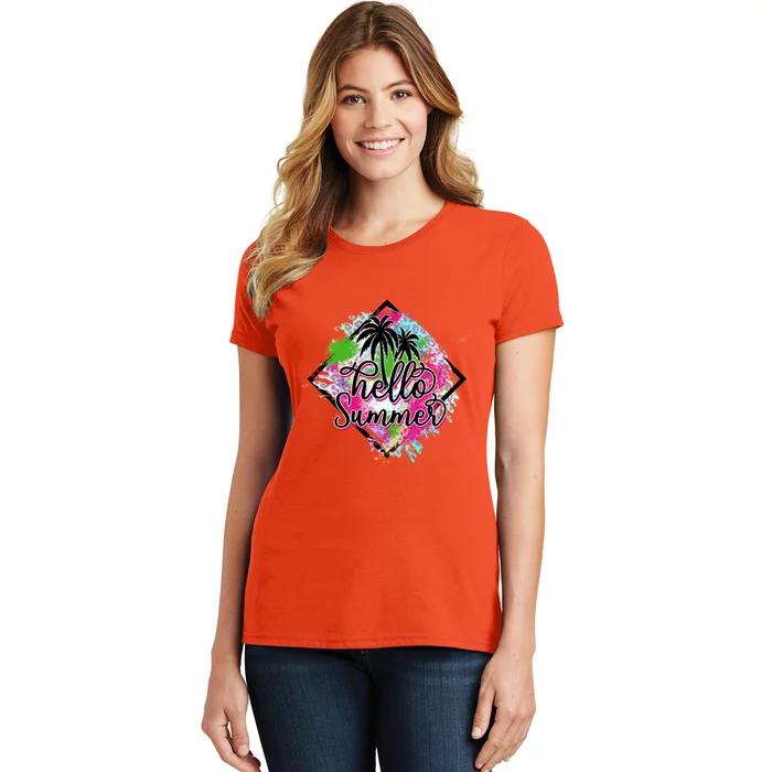 Cool Hello Summer Colorful With Palm Trees Women's T-Shirt