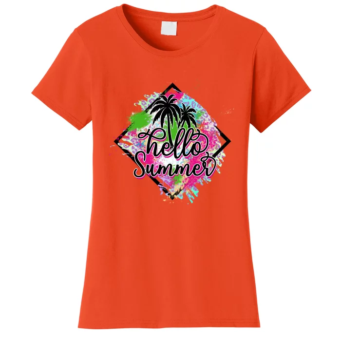 Cool Hello Summer Colorful With Palm Trees Women's T-Shirt