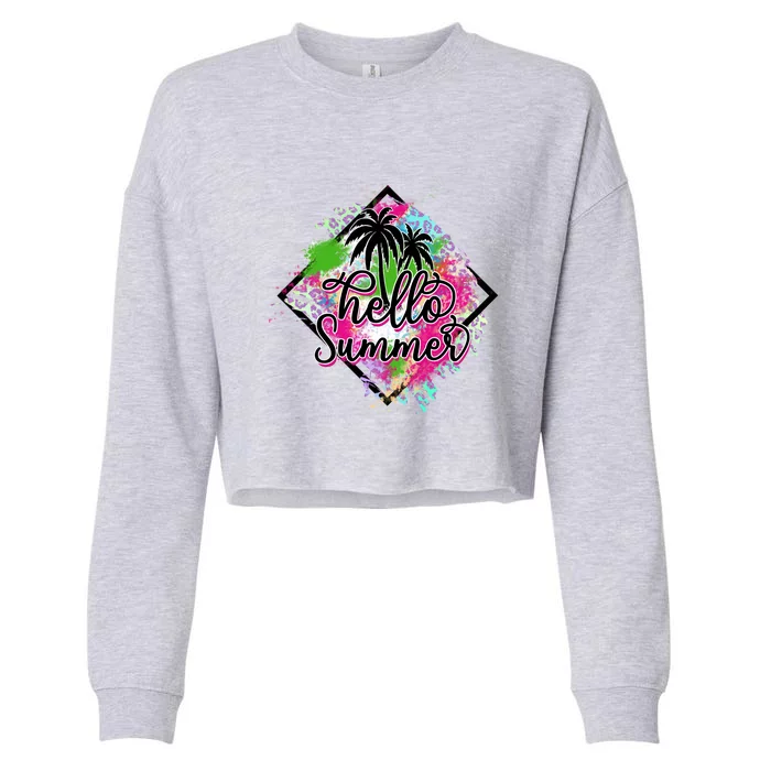 Cool Hello Summer Colorful With Palm Trees Cropped Pullover Crew