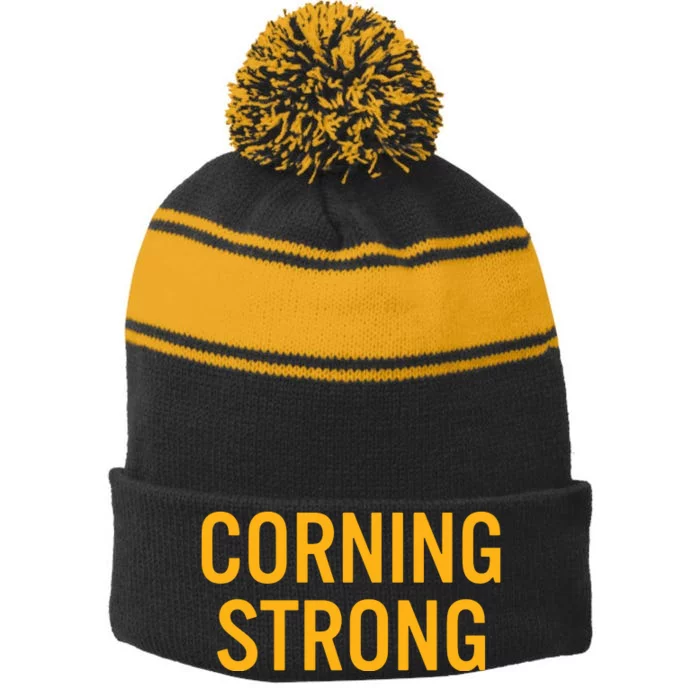 Corning High School Strong Stripe Pom Pom Beanie