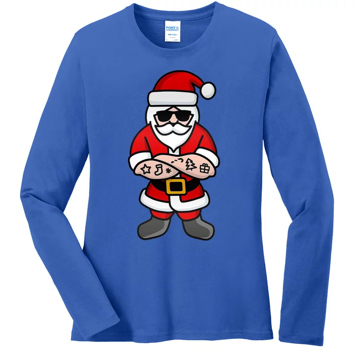 Cool Hipster Santa Claus Tattoo Christmas Hard Rock Gift Ladies Long Sleeve Shirt