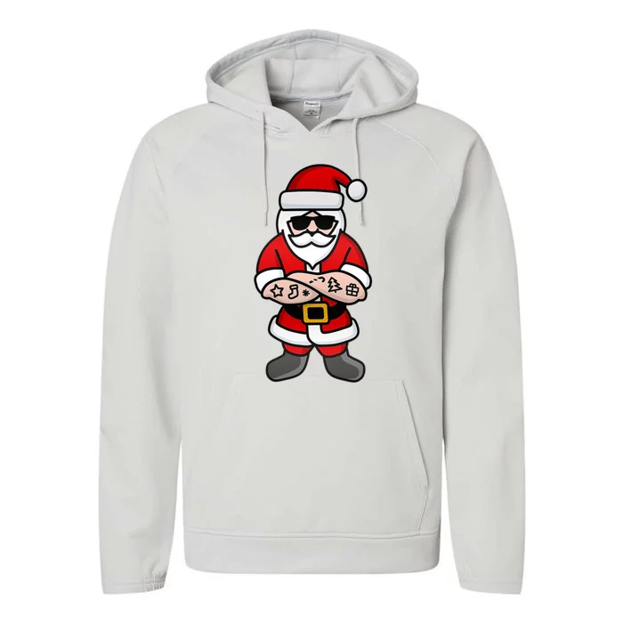 Cool Hipster Santa Claus Tattoo Christmas Hard Rock Gift Performance Fleece Hoodie