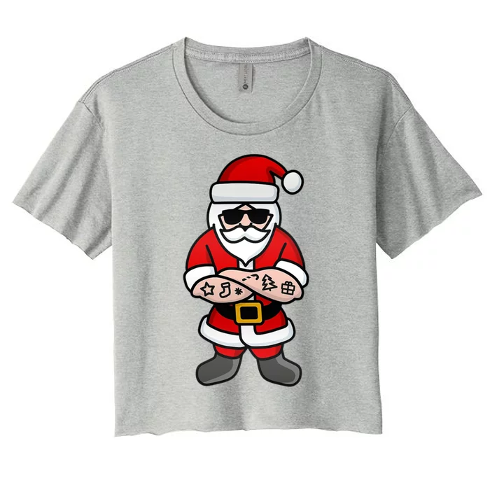 Cool Hipster Santa Claus Tattoo Christmas Hard Rock Gift Women's Crop Top Tee