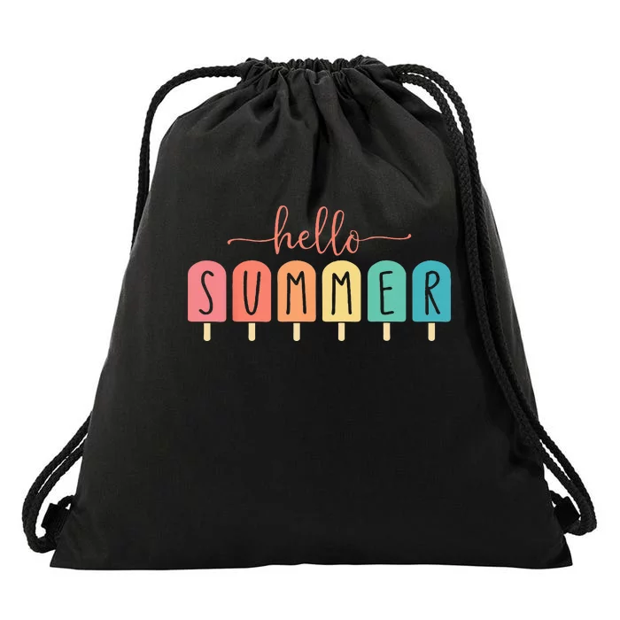 Colorful Hello Summer Popsicle Graphic Drawstring Bag