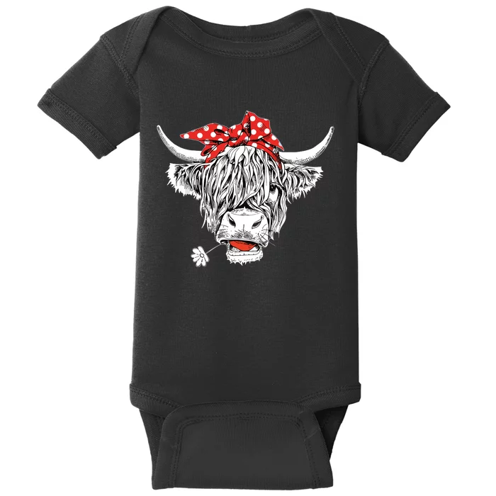 Cute Hairy Scottish Highland Cow For Baby Bodysuit