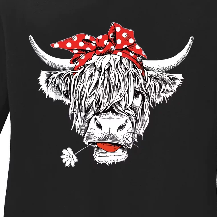 Cute Hairy Scottish Highland Cow For Ladies Long Sleeve Shirt