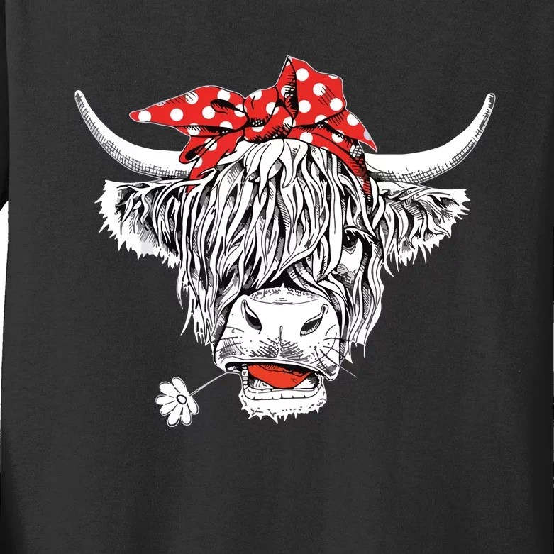 Cute Hairy Scottish Highland Cow For Kids Long Sleeve Shirt