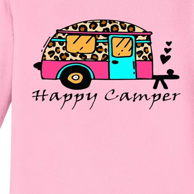 Camper Happy Summer Camp Camping Leopard Funny Glamping Baby Long Sleeve Bodysuit