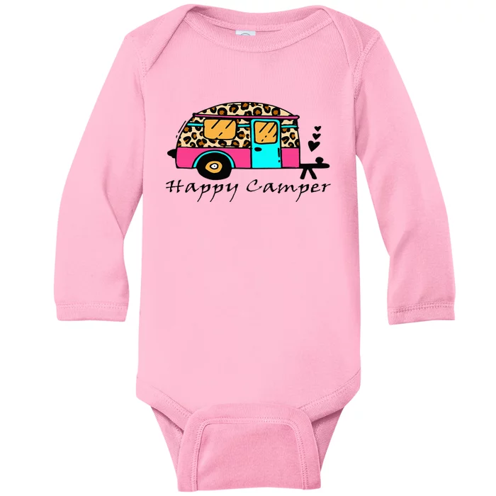 Camper Happy Summer Camp Camping Leopard Funny Glamping Baby Long Sleeve Bodysuit