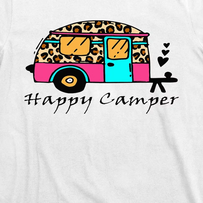 Camper Happy Summer Camp Camping Leopard Funny Glamping T-Shirt