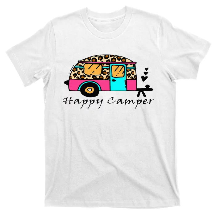 Camper Happy Summer Camp Camping Leopard Funny Glamping T-Shirt