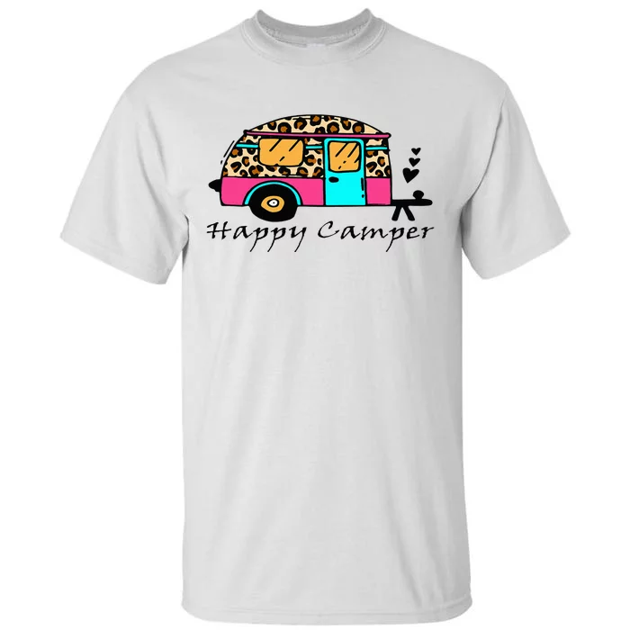 Camper Happy Summer Camp Camping Leopard Funny Glamping Tall T-Shirt