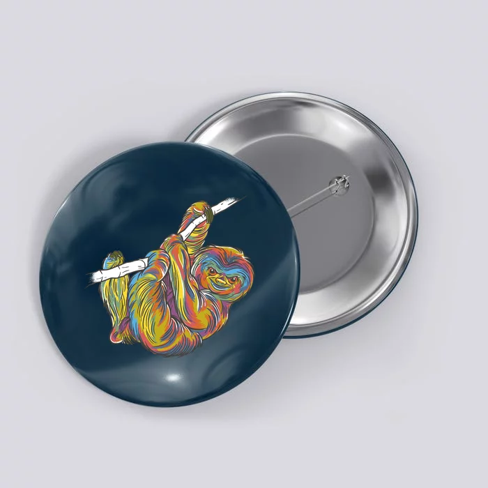 Colorful Hanging Sloth Button